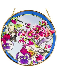 اشتري Hand-Painted Round Hummingbird Stained Glass Suncatcher with Metal Chain - Perfect Gift for Bird Lovers, Moms, and Teachers (6.5” x 6.5”) في الامارات