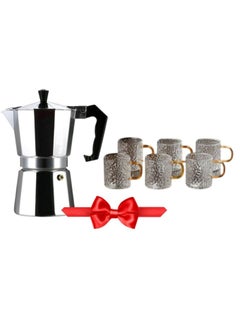 Buy Aluminum coffee maker + glass cup 6 pieces in Egypt