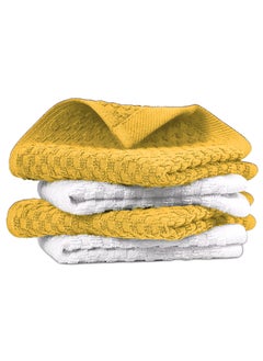 Buy Infinitee Xclusives Premium Dish Towels - Yellow [Pack of 4] 100% Cotton 33cm x 33cm Dish Cloth - Absorbent Tea Towels - Terry Kitchen Dishcloth Towels for Household Cleaning in UAE