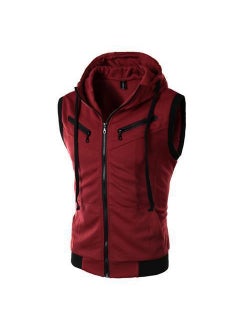 Buy Trendy Hooded Sleeveless Vest Men Casual Slim Fit SolidBurgundy Burgundy in UAE