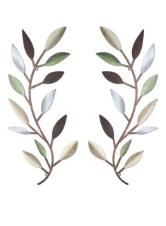 Buy 2 Pieces Metal Tree Leaf Wall Decor Vine Olive Branch Leaf Wall Art Wrought Iron Scroll Above The Bed, Living Room, Outdoor Decoration (Colorful) in UAE