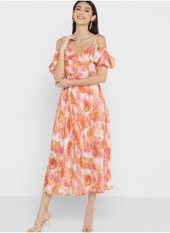 Buy Cold Shoulder Printed Dress in UAE