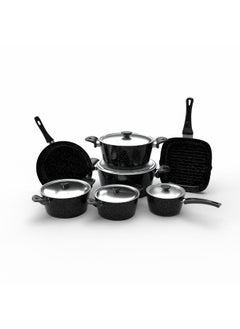 Buy Top Chef Granite Set Of 12 (Pot 16-22-26-30 - Grill 28 - Frying Pan 30 - Casserole 18) Black in Egypt