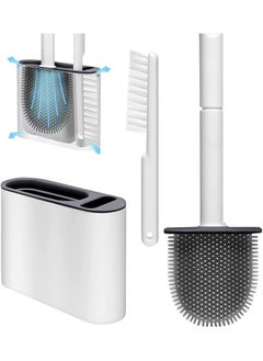 Buy Silicone Toilet Brush with Holder, Floor Standing & Wall Mounted, Detachable Handle, Without Drilling, Grey in Saudi Arabia