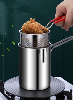 اشتري Kitchen Fryer With Strainer 1200ML Deep Frying Pot 304 Stainless Steel Tempura Fryer Pan Chicken Fried Chicken Cooking Tools في الامارات