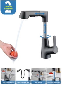 Buy Kitchen Faucet Stainless Pull Down with 2 Sprayer Modes, and Retractable Wand,  Water Saving Sink Tap，360° Rotate  Kitchen Sink Faucet in Saudi Arabia