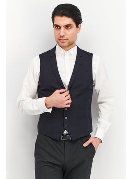 اشتري Men Regular Fit Check Arnold Waistcoat Vest, Navy في الامارات