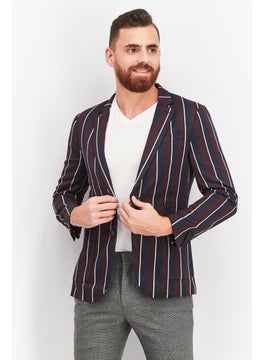 Buy Men Slim Fit Long Sleeve Stripped Blazer Jacket, Navy/Maroon Combo in UAE