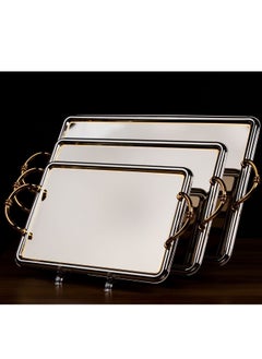 Buy Serving trays set 3 pieces luxurious raghad golden nickel stainless steel in Saudi Arabia