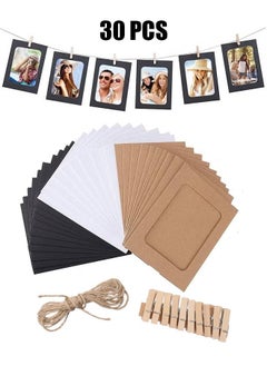 Buy Photo Frame 30 Pack Paper 6x4 Set Multiple Photos Picture Mats with Mini Wooden Clips and String Hanging Cardboard for Home Room Wall Decor Diy in UAE