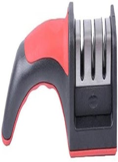 اشتري Generic Stainless Steel Knife Sharpener With 3 Stage And Plastic Handle For Kitchen - Red Black في مصر