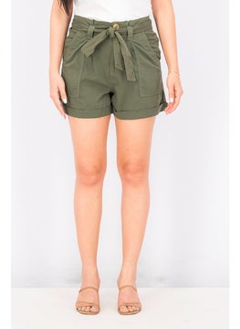 اشتري Women Side Belted Short, Olive في الامارات