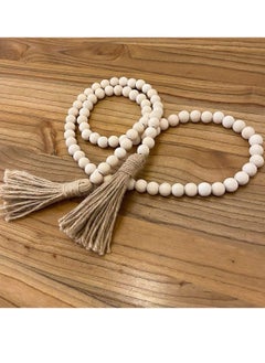 اشتري Farmhouse Beads 58in Wood Bead Garland with Tassels Rustic Country Prayer Furniture Decor Boho Wooden Beads Big Wall Hanging Decoration في السعودية