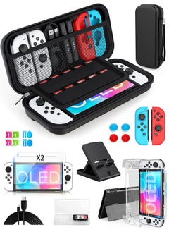 Buy 13 IN 1 Carrying Case Accessories For Nintendo Switch OLED Model Include Screen Protector, Protective Cover Case, Data Cable, Kickstand, Thumb Grip Caps in Saudi Arabia