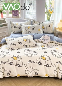 اشتري 4PCS 100% Cotton Kids Comforter Set  Double Sided Color Duvet Cover  Super Soft  Car  Reactive Printing and Dyeing Patterns  Kids Bedding Set في السعودية