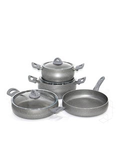 Buy Granite engraved aluminum cookware pots and pans set, with a modern design, of 7 pieces in Saudi Arabia