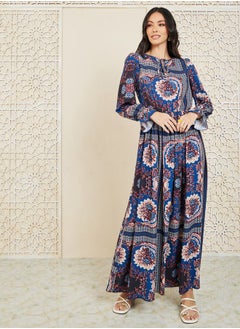 Buy Floral Print Gathered Detail A-Line Maxi Dress in Saudi Arabia