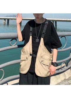 اشتري 2023 Summer new mens vest ins Hong Kong style workwear jacket mens loose vest casual sleeveless vest fashionKhaki Khaki في الامارات