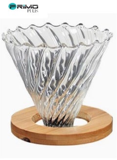 Buy Drip Coffee Filter V60 Glass Cup With Wood Base Clear 500ml in Saudi Arabia