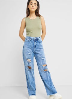 Buy High Waist Wide Leg Jeans in UAE