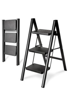 Buy Steps Ladder,Aluminum Folding Step Stool with Anti-Slip Sturdy and Wide Pedal Light weight, Portable Multi-Use Stepladder for Home and Kitchen Use Space Saving (Black, 3 Steps) in Saudi Arabia