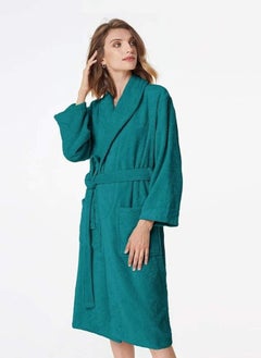 Buy Peacock Green Colour Unisex  Bathrobe Medium Size Plush And Absorbent Cloth in UAE