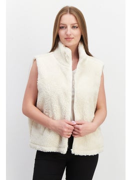 اشتري Women Faux Fur Jackets Vest, Off White في الامارات