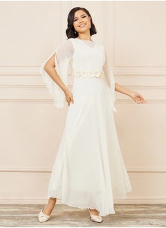 Buy Floral Applique Sheer Sleeves A-Line Maxi Dress in Saudi Arabia