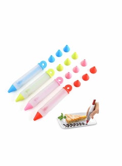 Buy Silicone Food Writing Pen Cake Decorating Tool, Practical Squeezing Cream Pen Chocolate Cake Decoration Tool with 4 Heads Cookie Icing Piping Pastry Nozzles for Bakery Kitchen 4Pcs in UAE