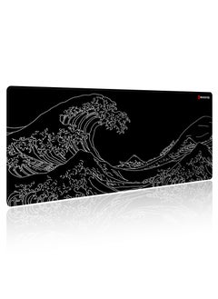 اشتري Large Gaming Mouse Pad XL,Japanese Wave Anti-Skid Mousepad Large Keyboard Mouse Pad Desk Mat with Stitched Edges 800x300mm Black 0202 في الامارات