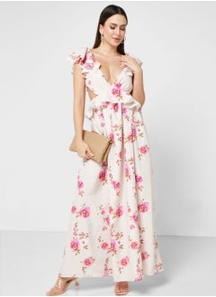 Buy Ruffle Sleeve Printed Dress in Saudi Arabia