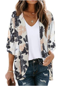 اشتري Women's Floral Print Puff Sleeve Kimono Cardigan Loose Cover Up Casual Blouse Tops, Dasiy Khaki في الامارات