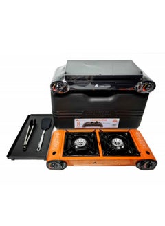 Buy Double Burner Butane Camping Stove With BBQ Grill Hotplate/Humburger Tray with BBQ Tools,Pathoolas-Multicolour in UAE