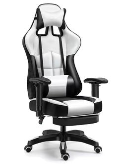 Buy Gaming Office Chair with Footrest Ergonomic Leather Video Game Chair Adjustable Armrest High Back Gamer Chair with Headrest and Lumbar Support in Saudi Arabia