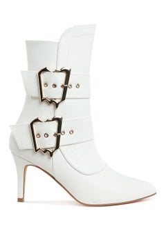 Buy Chunky Buckle Strap Ankle Boots in White in UAE