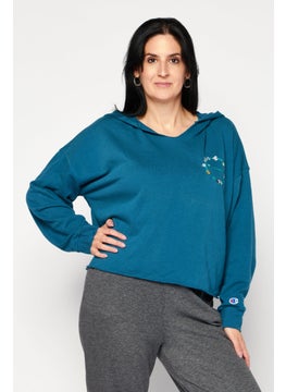 Buy Women Sportswear Fit Embroidered Logo Training Hoodies, Teal Blue in UAE