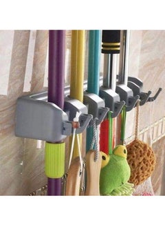 Buy Mop Holder, Broom Organizer with 5 Slots - The Perfect Solution for Organizing Cleaning Tools and Kitchen, Wall-Mounted Heavy-Duty Holder for Brooms and Mops with 5 Slots and 6 Hooks for Home, Garden, Garage, and Storage Room. Wall-Mounted Organizer for Brooms, Mops, Dusters, and Brushes, Plastic, Kitchen Organizer, Multi-Position Broom Rack, Wall-Mounted Mop Organizer, Broom Holder for Wall with 5 Slots and 6 Hooks for Home, Kitchen, and Garden Use. in Egypt