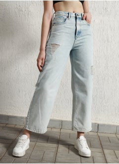 Buy Women Relaxed Fit High-Rise Mildly Distressed Jeans in UAE