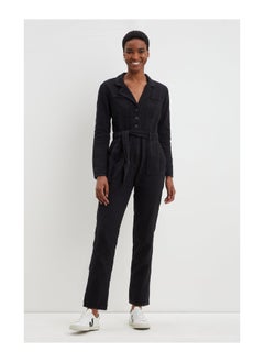 اشتري Denim Belted Revere Collar Long Sleeve Jumpsuit في الامارات