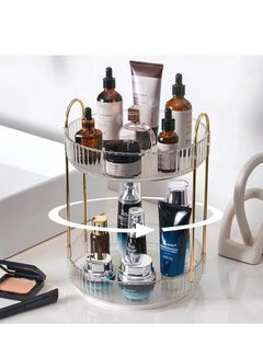 Buy Rotating Makeup Organizer for Vanity 2 Tier, High-Capacity Skincare Clear Make Up Storage Perfume Organizers Cosmetic Dresser Organizer Countertop 360 Spinning in UAE