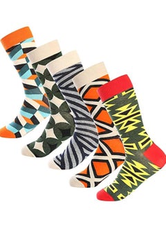 اشتري Fun Casual Cotton Socks with Geometric Pattern Printing Men's Fun Dress Socks-Colorful Funny Novelty Dress Crew Socks Pack, Art Socks for Men Women في الامارات