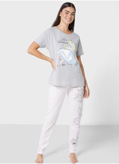 اشتري Crew Neck Graphic T-Shirt & Pyjama Set في الامارات