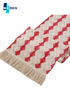 Buy 33cm x 220cm Cotton Table Runner with Diamond Check and Tassels, Woven Bohemian Coffee Tablecloth, Table Top Decoration for Home Shower Birthdays(White & Red) in Saudi Arabia