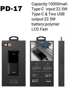 اشتري 10000mah King Power Type-C Input: 22.5W, Type-C and Two USB Output: 22.5W Battery: Polymer LCD Fast Power Bank PD-17 في الامارات