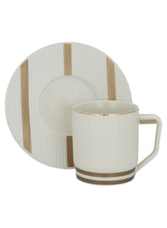 Buy Grey Porcelain Coffee Cups with Gold Stainless Steel Plate 12 Pieces in Saudi Arabia