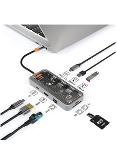 اشتري محول USB C HUB، محول USB C 8 في 1 دونجل مع 4K HDMI، VGA، VGA، PD من النوع C، USB3.0، RJ45 Ethernet، قارئ بطاقات SD/TF، 3.5 ملم AUX، محطة إرساء متوافقة مع MacBook Pro/Air، أجهزة كمبيوتر محمولة أخرى من النوع C في الامارات