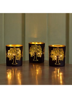 Buy Evren 3-Piece Cutwork Tealight Candle Holder Set with LED Lights 7 x 8 x 7 cm in Saudi Arabia