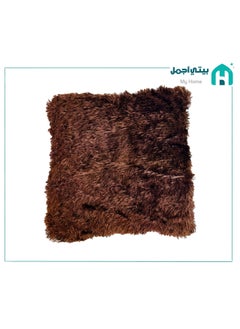 Buy Sofa Cushion Square Shape Faux Fur with Polyester Filling Super Comfortable 40x40 cm Dark Brown in Saudi Arabia