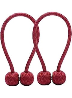 Buy 2-Piece Solid Design Magnetic Curtain Holder Red 45cm in Saudi Arabia