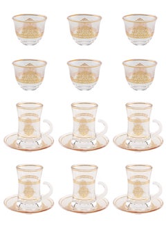 Buy 18-Piece Tea & Coffee Glass Set Clear/Gold, Serve for 6 in Saudi Arabia